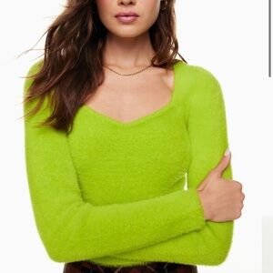 Aritzia Sunday Best Elsie Sweater Gleeful Green Sweetheart Neck Stretch Sz M